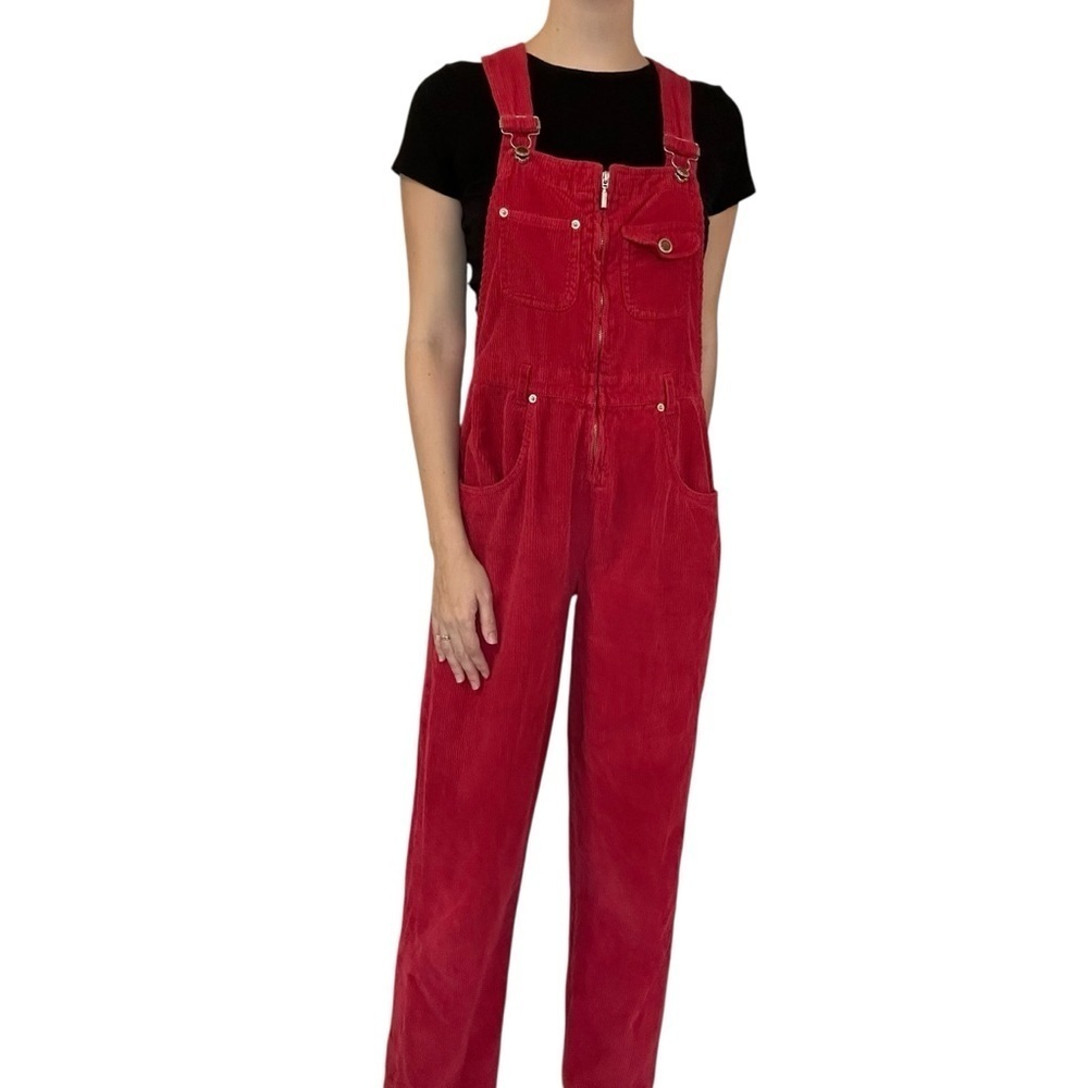 Vintage Corduroy Overalls Red Cotton Jumpsuit Retro Fall Oversized Size Small